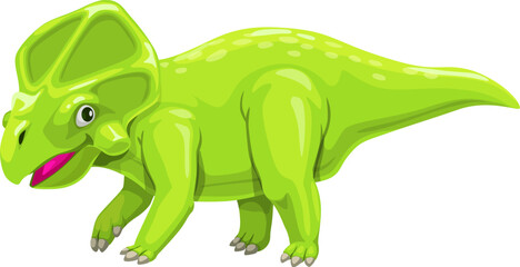 Protoceratops dinosaur cartoon character for kids toy or game, vector Jurassic reptile. Funny cute green dino or Protoceratops dinosaur with smile face for children prehistoric education or dino game