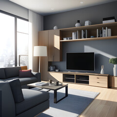 Sleek High-Tech Style House Interior Design Project with Complete Furniture and Appliances. generative AI