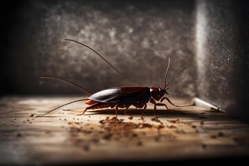 A cockroach scuttling across a kitchen counter. - obrazy, fototapety, plakaty