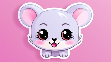 A sticker of a cartoon mouse on a pink background