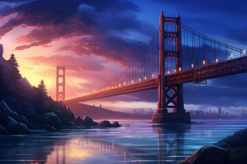 Fototapeta premium Urban bridge background. Nature calm season. Generate Ai