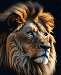 Naklejka premium Regal Lion Close-Up: Stunning Portrait of the King of the Jungle. generative AI