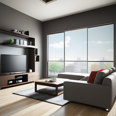 High-Tech Living Room Interior Design with Complete Furniture and Appliances. generative AI
