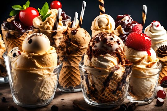 delicious ice cream sundae with various toppings.