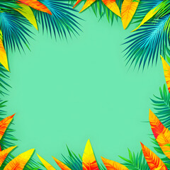 Fototapeta na wymiar Vibrant Tropical Background with Hand-Painted Exotic Palm Leaves. generative AI
