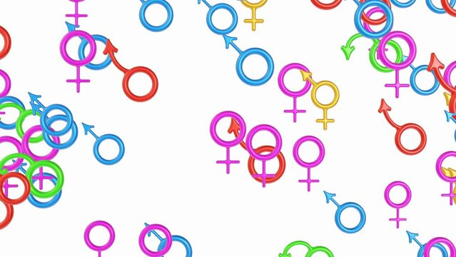 Background from lots of symbols of gender. Seamless cyclic animated 4K background from symbols of gender against a white background. 4K seamless looping videos