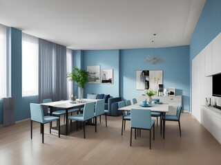 Fototapeta premium Modern interior design of apartment, dining room with table and chairs