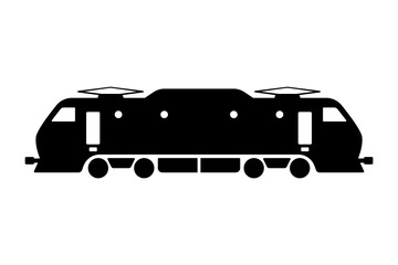 Locomotive icon. Single section train. Black silhouette. Side view. Vector simple flat graphic illustration. Isolated object on a white background. Isolate. © far700