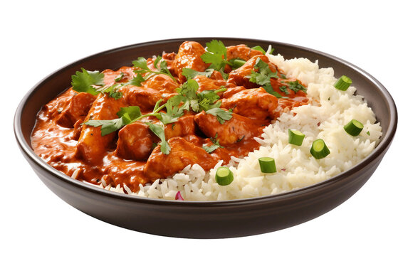 Flavorful Rice and Chicken Tikka Masala on Transparent background