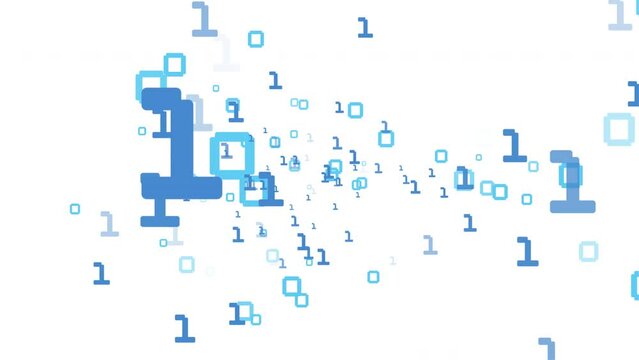 Blue binary numbers on white background, zero one random bits transfer data packets