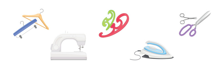 Different Sewing Tools and Equipment for Dressmaking Vector Set