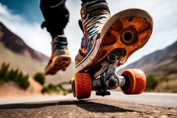 ultra wide closeup Mountain Skate Extreme Energetic Urban Graffiti DSLR Camera Standard Lens Action Photography High Realism Shutter Priority Mode 