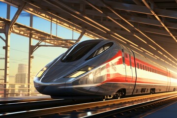 Efficient Bullet train come. Fast motion station. Generate Ai - obrazy, fototapety, plakaty
