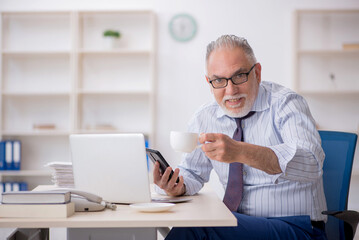 Old male employee working in the office