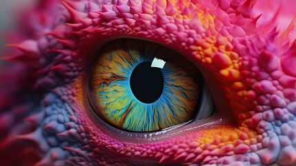  a close up of a dragon's eye with bright colors.  generative ai
