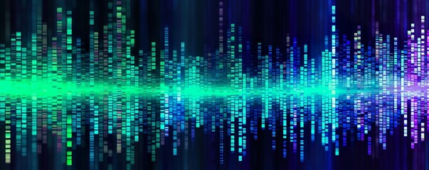 Blue glowing digital binary data on a dark background. Generative ai