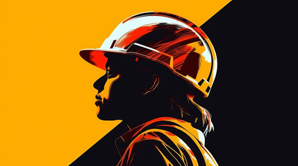 Silhouette of happy construction worker in helmets, flat vector.generative ai - obrazy, fototapety, plakaty