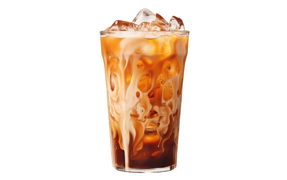 Refreshing Iced Caramel Coffee on Transparent background