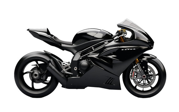 Modern Sleek Motorcycle in Glossy Black on Transparent background