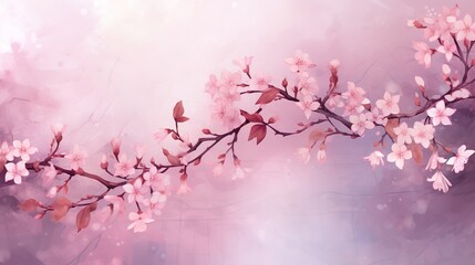 Kirschblüte in Pastell als floraler Hintergrund. Blumen in Pink und Rosa Pastellfarben als Hintergrundbild. Gemalte Wasserfarben Blüten am Ast.  - obrazy, fototapety, plakaty