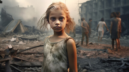 Children without a home, apocalypse, war,hyper realistic,generative ai