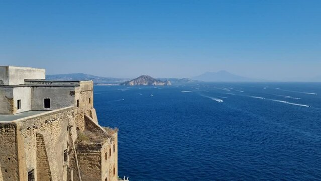 Procida Island - Italy - Campania - View from the island of Procida across the sea to the volcano Vesuvius