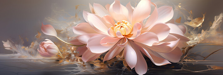 a painting of a pink flower on a gray background.   Painting of a Beige color flower, Perfect for Wall Art.