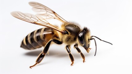 a bee is flying, isolated on transparent background, macro, generative AI