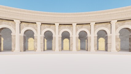 Fototapeta premium Classic semicircular interior with columns 3d render