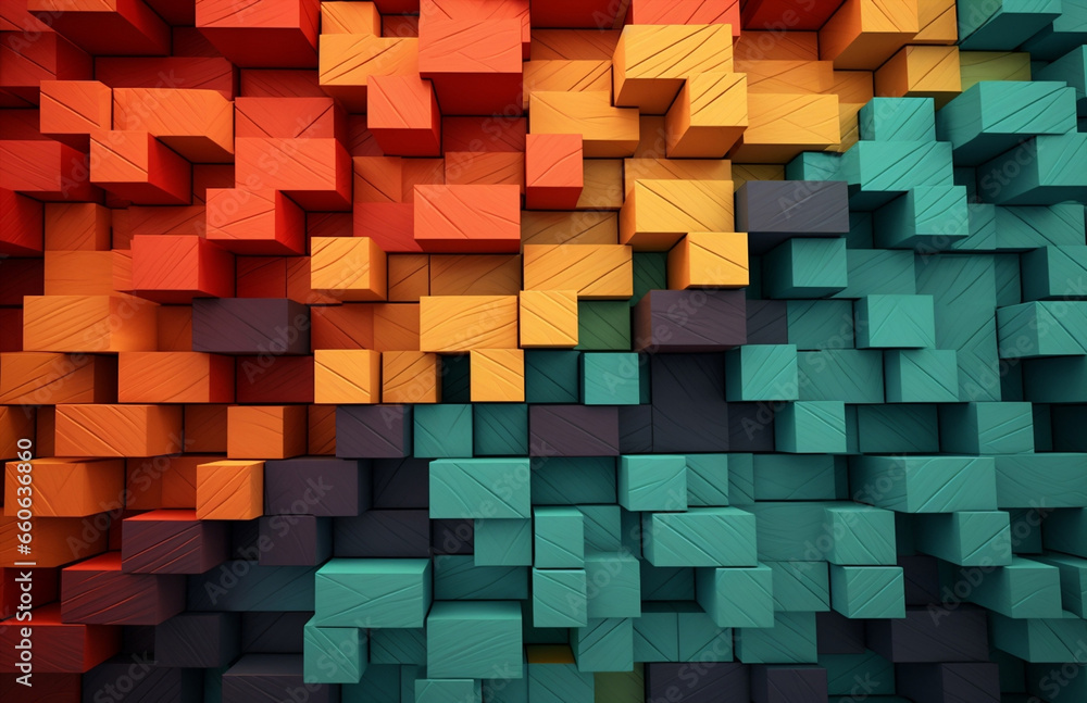 Aufkleber cube colorful geometric square abstract blocks creativity concept background shape design puzzle woo