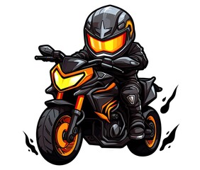  a motorcycle with a helmet and goggles riding on a white background.  generative ai