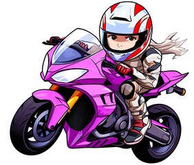  a person riding a pink motorcycle with a helmet on it.  generative ai