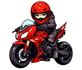  a person riding a red motorcycle with a helmet on it.  generative ai