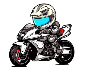 a motorcycle rider in a helmet riding a motorcycle on a white background.  generative ai