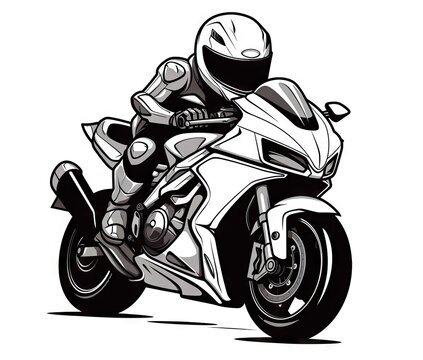  a drawing of a person riding a motorcycle on a white background.  generative ai