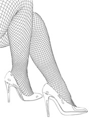 Sensual legs in fishnet stockings and high-heeled shoes - 660638011