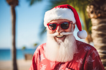 Santa Claus celebrating Christmas on a tropical island