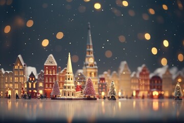 Fototapeta na wymiar Blurred, abstract winter christmas city background