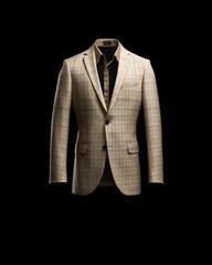 Elegant Beige Men's Suit with Gingham Motif Isolated on Black Background