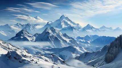Fototapeta na wymiar Serene Alpine Landscape: A Snowy Paradise. Generative AI