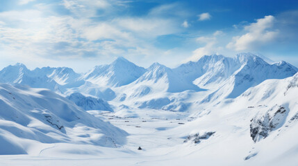 Snow-Blanketed Mountain Majesty: Winter's Serene Beauty in Alpine Wilderness. Generative AI