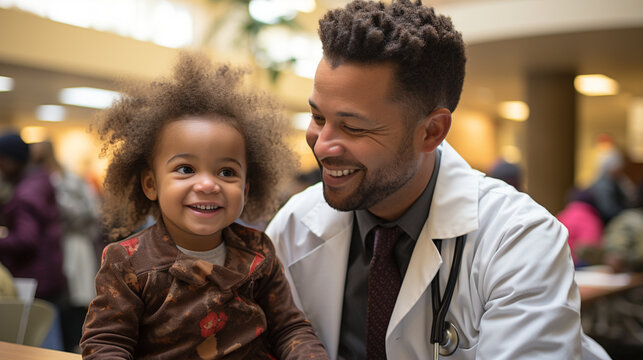 A heartwarming image of a doctor and a young patient sharing a joyful moment, highlighting the importance of accessible healthcare