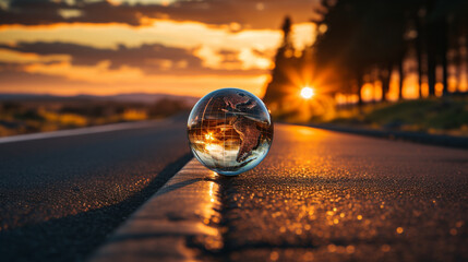 A conceptual image of a healthcare road leading to a globe, signifying the journey towards universal health access