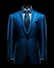 Elegant Blue Men's Suit Isolated on Black Background