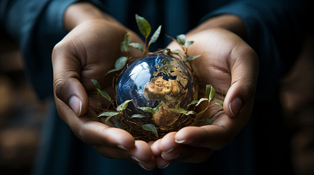 The Earth nestled in a caring hand, symbolizing the protection and care universal health coverage provides