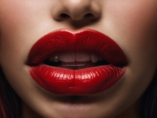 Fototapeta premium Close-up of red woman's lips gasping for air