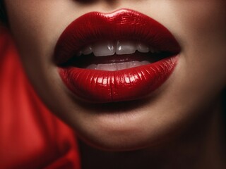 Fototapeta premium Close-up of red woman's lips gasping for air
