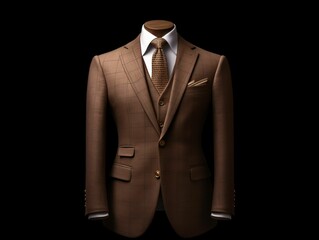 Elegant Brown Men's Suit Isolated on Black Background