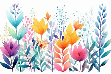 An illustration of watercolor plants in festive colors. Generative AI