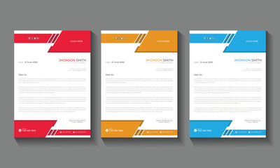 Modern Creative & Clean business style letterhead bundle. corporate business letterhead 3 colorful design template